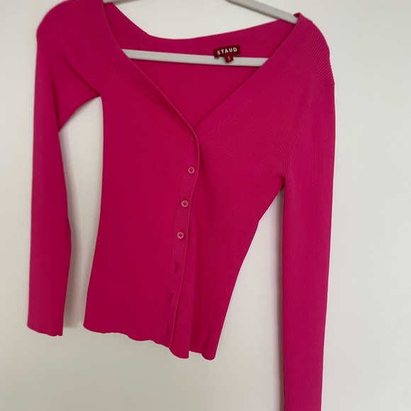 STAUD Pink Off-Shoulder Ribbed Top - Picture 6 of 6